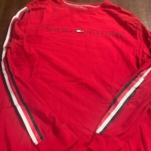 Tommy Hilfiger Red Crew Neck Shirt with Stripe Accents